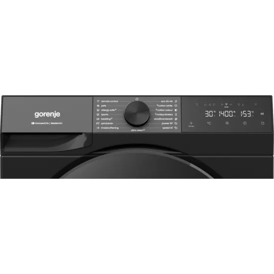 Gorenje WG484A31B elöltöltős mosógép, 8 kg, gőz, Wifi, 60x54x85 cm, fekete szín 