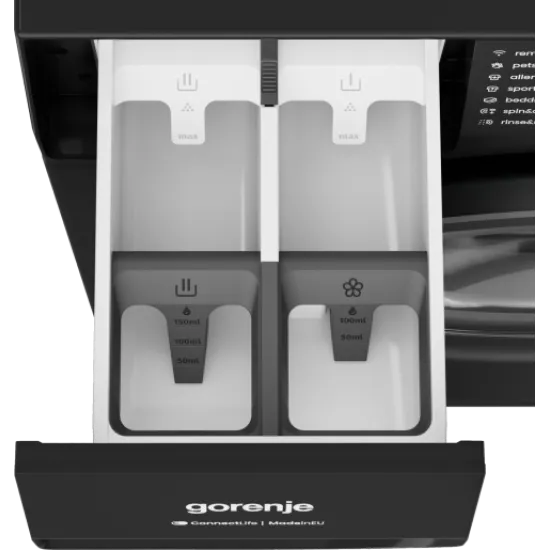 Gorenje WG484A31B elöltöltős mosógép, 8 kg, gőz, Wifi, 60x54x85 cm, fekete szín 