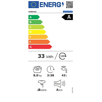 Gorenje WG814A5P5 elöltöltős mosógép, 8 kg, gőz, Wifi, 60x60x85 cm
