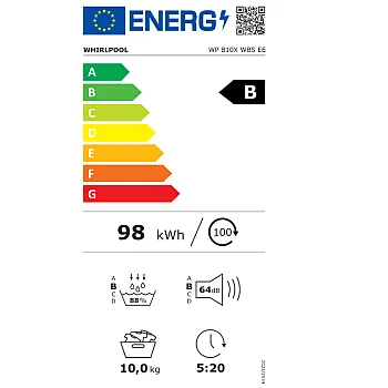 Whirlpool WP B10X WBS EE hőszivattyús szárítógép, 10 kg, inverter motor, 59.8x67.4x84.6 cm