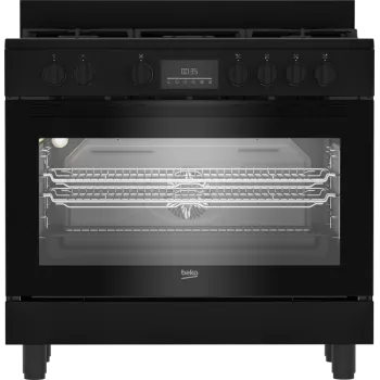 Beko BGM 11226 EB kombinált tűzhely, 111L, 5 db gázégő, 1 db wok égőfej, 90x60x90 cm, fekete szín