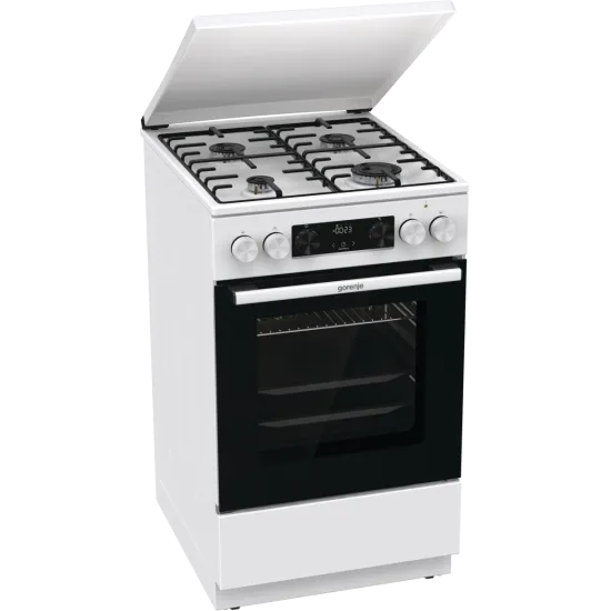 Gorenje GK5C64WH kombinált tűzhely, 70 l, AirFry, hőlégbefúvás, digitális programóra, kihúzható teleszkópos sínpárral, fém dísztető, lassú sütőajtó záródás, 50x59.4x85 cm