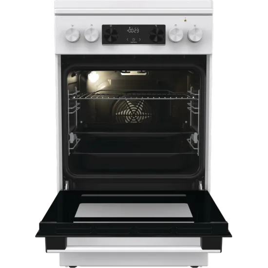 Gorenje GK5C64WH kombinált tűzhely, 70 l, AirFry, hőlégbefúvás, digitális programóra, kihúzható teleszkópos sínpárral, fém dísztető, lassú sütőajtó záródás, 50x59.4x85 cm