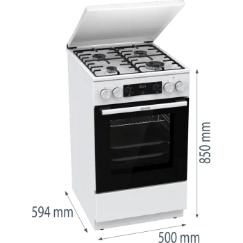 Gorenje GK5C64WH kombinált tűzhely, 70 l, AirFry, hőlégbefúvás, digitális programóra, kihúzható teleszkópos sínpárral, fém dísztető, lassú sütőajtó záródás, 50x59.4x85 cm