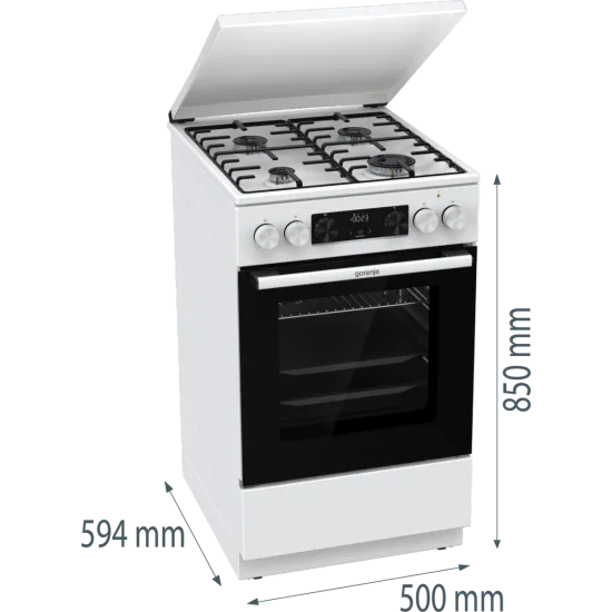 Gorenje GK5C64WH kombinált tűzhely, 70 l, AirFry, hőlégbefúvás, digitális programóra, kihúzható teleszkópos sínpárral, fém dísztető, lassú sütőajtó záródás, 50x59.4x85 cm