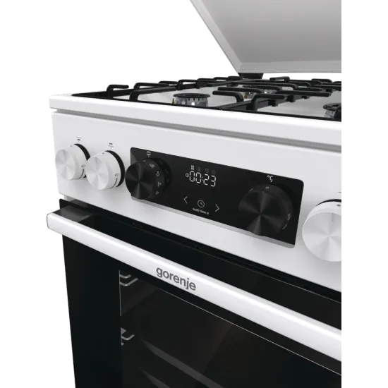 Gorenje GK5C64WH kombinált tűzhely, 70 l, AirFry, hőlégbefúvás, digitális programóra, kihúzható teleszkópos sínpárral, fém dísztető, lassú sütőajtó záródás, 50x59.4x85 cm