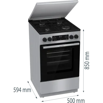 Gorenje GK5C42SJ kombinált tűzhely digitális programórával, fém dísztetővel, 62L, szürke 50x59.4x85 cm