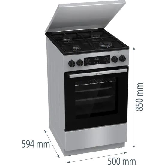 Gorenje GK5C42SJ kombinált tűzhely digitális programórával, fém dísztetővel, 62L, szürke 50x59.4x85 cm