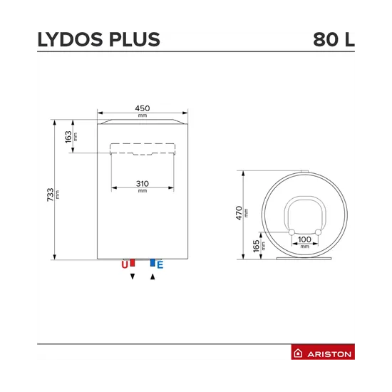 Ariston LYDOS PLUS 80 V 1,8K EN EU 3201870 forróvíztároló,bojler,80L,45x47x73.3cm 