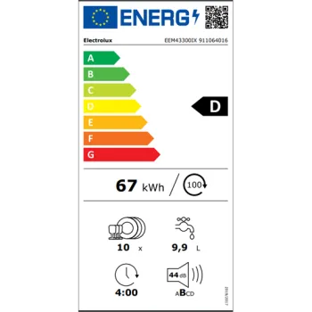 Electrolux EEM43300IX beépíthető kezelőpaneles 10 terítékes keskeny mosogatógép, 3kosár, automatikus ajtónyitás, inverter motor, 44.6x57x81.8cm, inox 