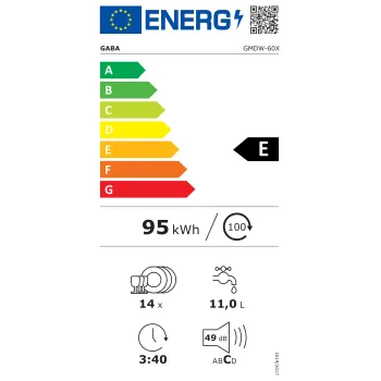 Gaba GMDW-60X inox 14 terítékes LED kijelzős szabadonálló mosogatógép 59.8X60X84.5 cm