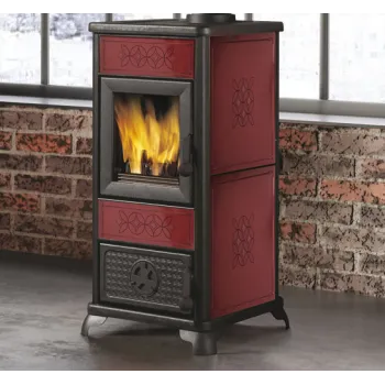Edilkamin Decor EK63 bordeaux 7,2kW kandalló díszített kerámia oldalakkal és betétekkel, öntöttvas ajtóval és lábakkal 