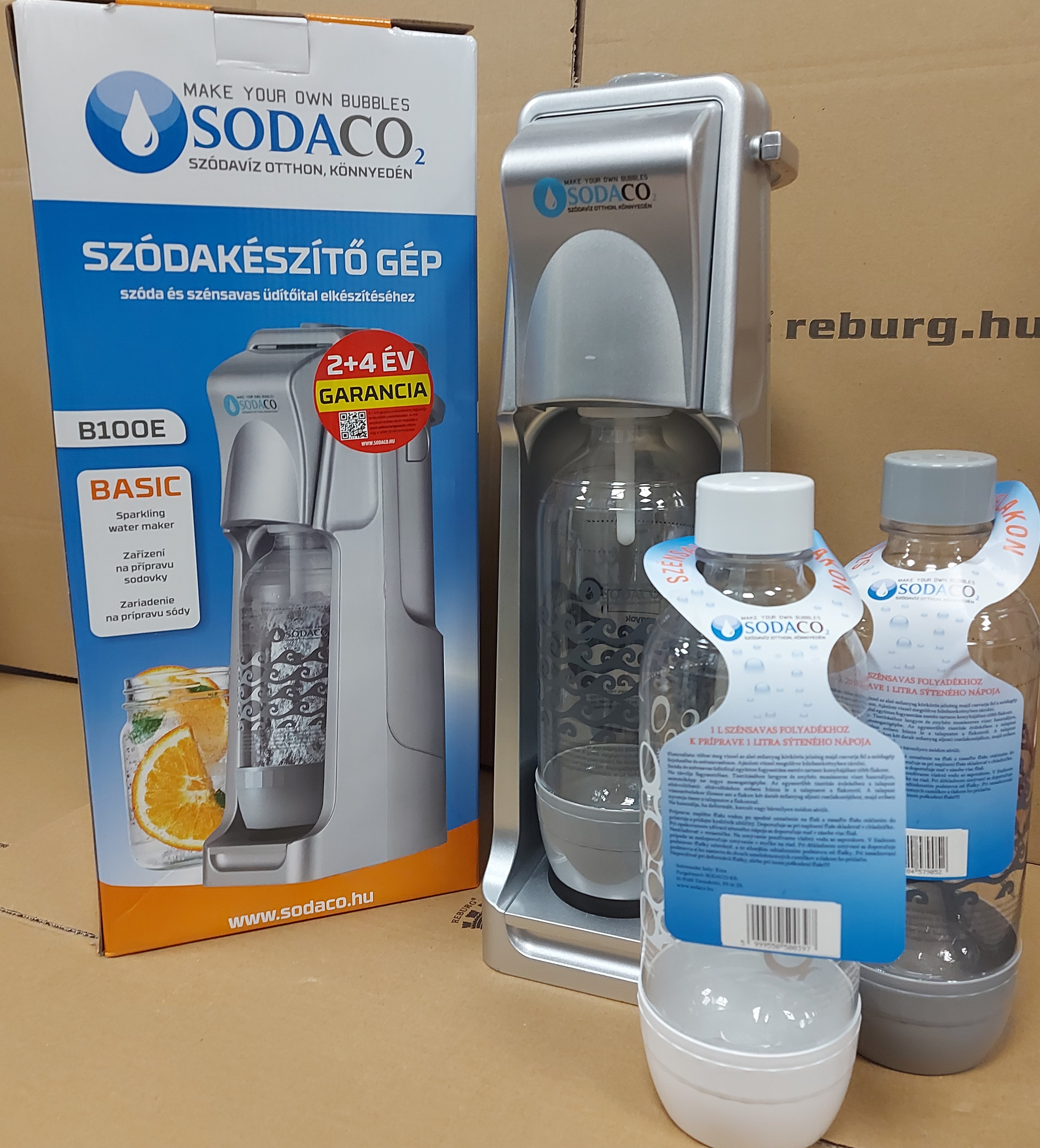 Sodaco B100E Basic ezüst szódagép +2db szénsavasító palackkal