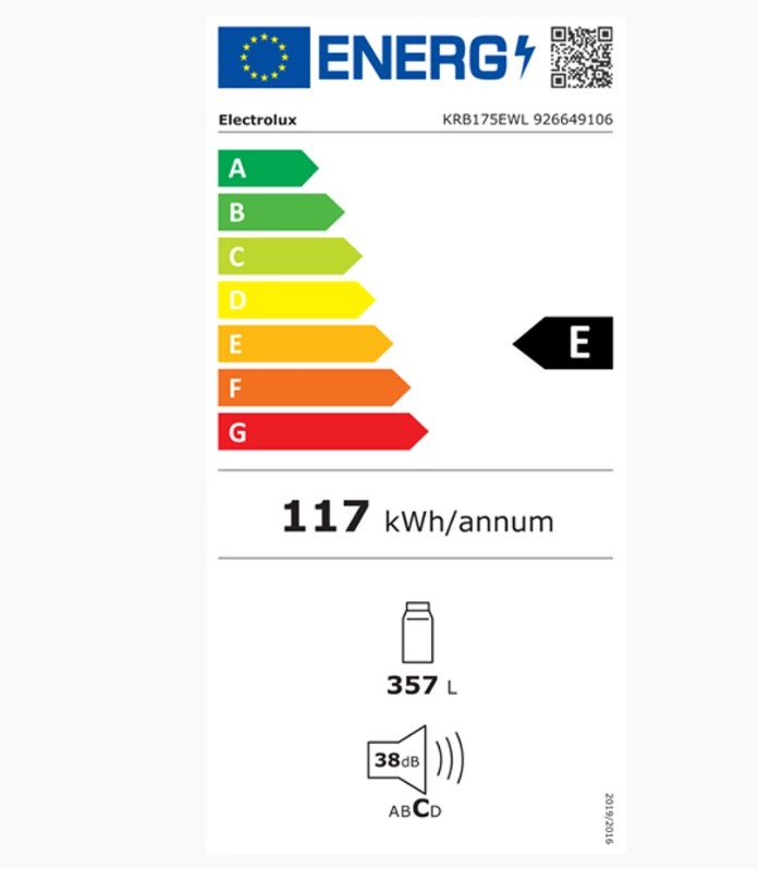 Electrolux KRB175EWL 926 649 106 RF360 egyajtós hűtőszekrény 357l, 59,5x65,3x175 cm., balos ajtónyitás