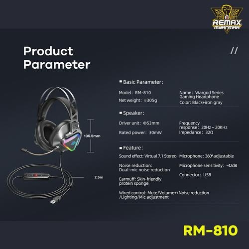 REMAX GAMING fejhallgató Wargod 7.1, RM-810 szürke