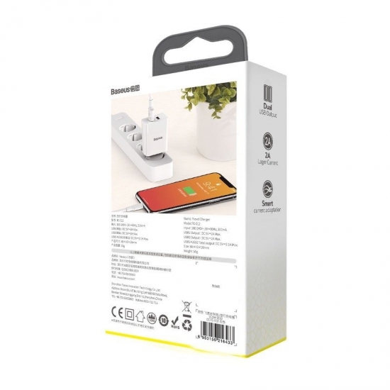 Baseus CCFS-R02 fali töltő 2x USB 2.1A, 10,5 W, fehér