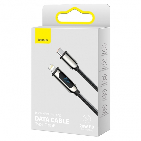 Baseus CATLSK-A01 USB Type C - Lightning kábel 20W PD kijelzővel 2m fekete