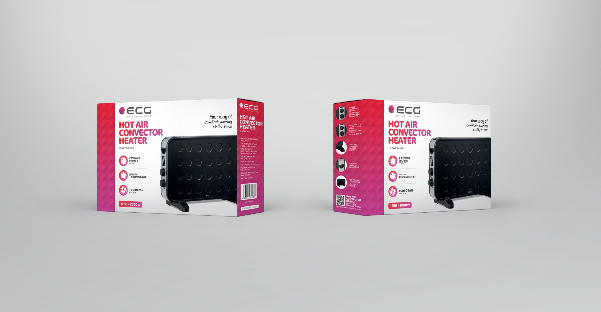 ECG TK 2070 Black Szabadon álló meleg levegős konvektor