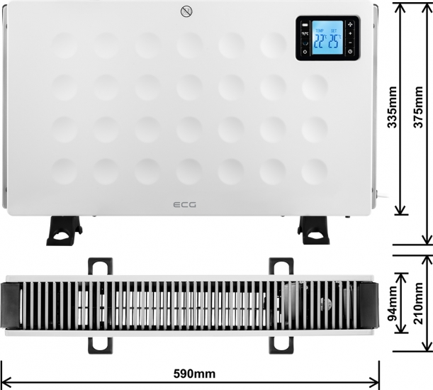 ECG TK 2080 DR White LCD kijelzős távvezérlős szabadon álló meleg levegős konvektor ventilátorral 750/1250/2000 W