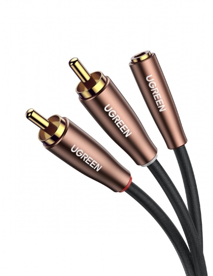 Ugreen 50130, 3,5 mm mini jack (aljzat) - 2xRCA (csatlakozó) aucio kábel 1m barna