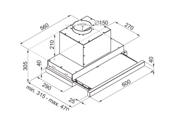 SLX STSZ 60 X beépíthető teleszkópos elszívó inox