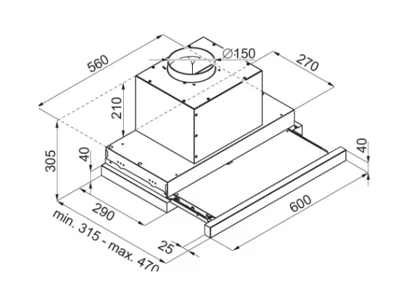 SLX STSZ 60 X beépíthető teleszkópos elszívó inox