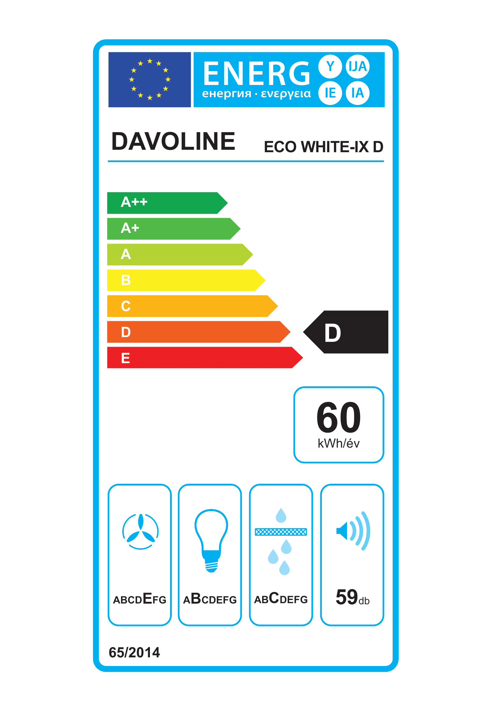 Davoline ECO WHITE IX 60 D beépíthető kihúzható 60cm inox/ fehér konyhai elszívó