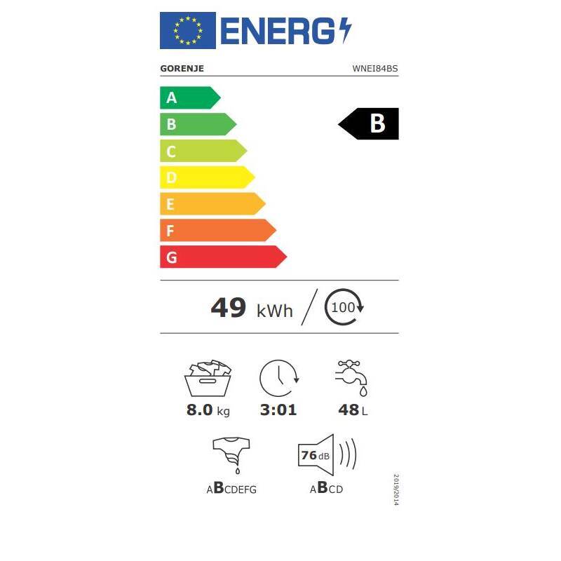 Gorenje WNEI84BS elöltöltős mosógép inverter motor, gőz program, 8kg ruhatöltet, 60x54.5x85 cm 