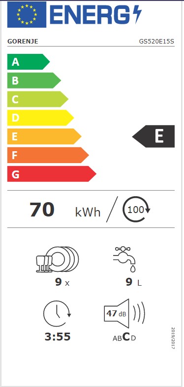 Gorenje GS520E15S mosogatógép, 9 teríték, 44.8x60x84.5 cm, szürke 