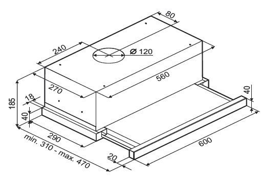 SLX ST 60 X/2 beépíthető teleszkópos elszívó