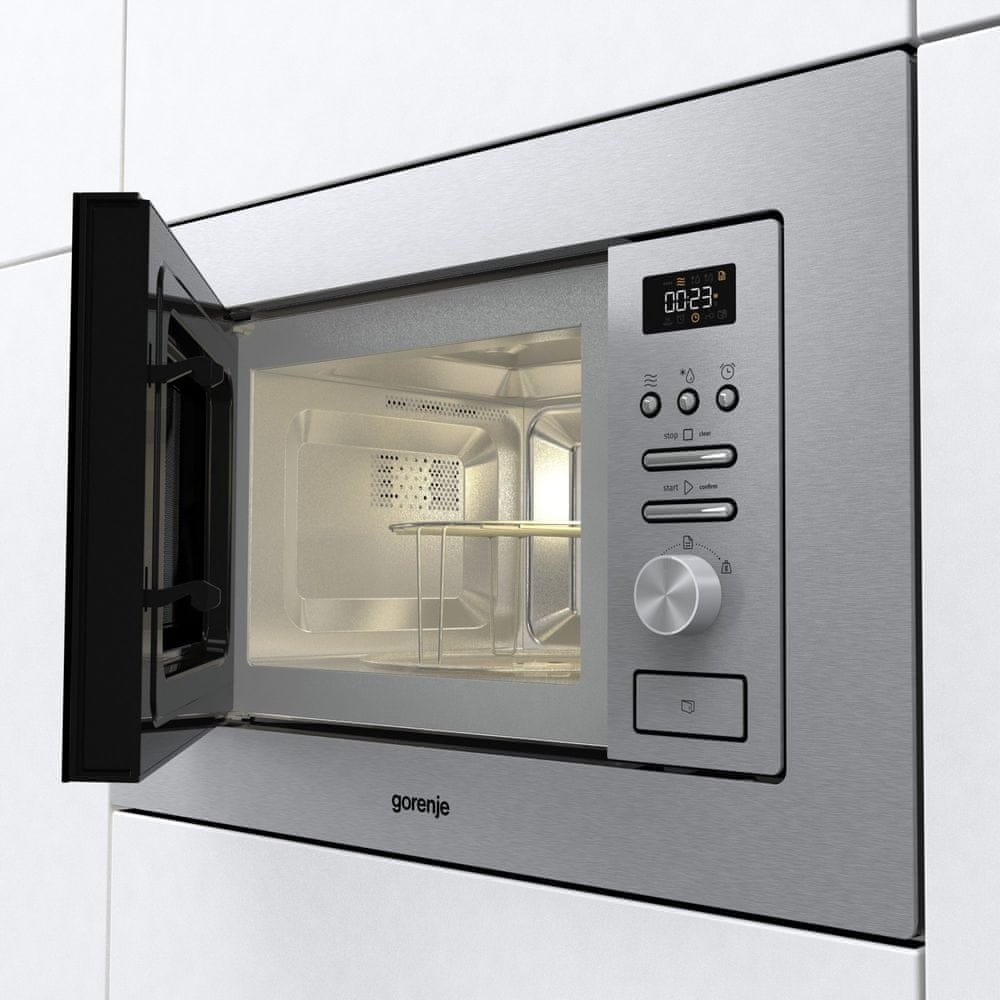 Gorenje BM201AG1X beépíthető mikrosütő, 800W, 20L, 59.5x32.5x38.8 cm, inox