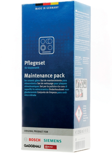 Bosch ápolókészlet üvegkerámia és indukciós főzőlapokhoz 00311900  1x 250 ml-es üvegkerámia tisztító, 1x fémkaparó 1x tisztítókendő