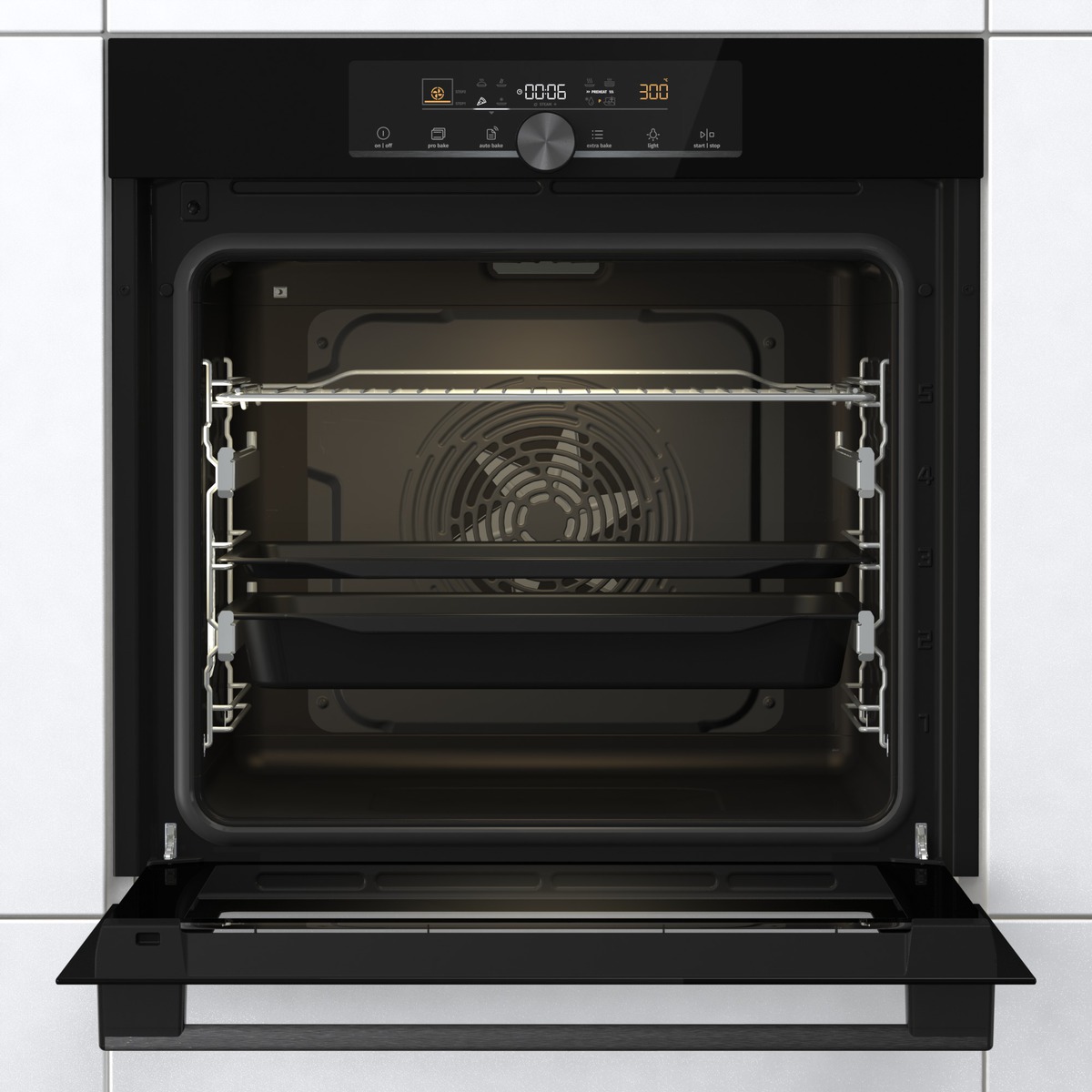 Gorenje BOS6747A01BG beépíthető fekete sütő ExtraSteam gőzfunkció 2 sütősín, 59.5x56.4x59.5 cm