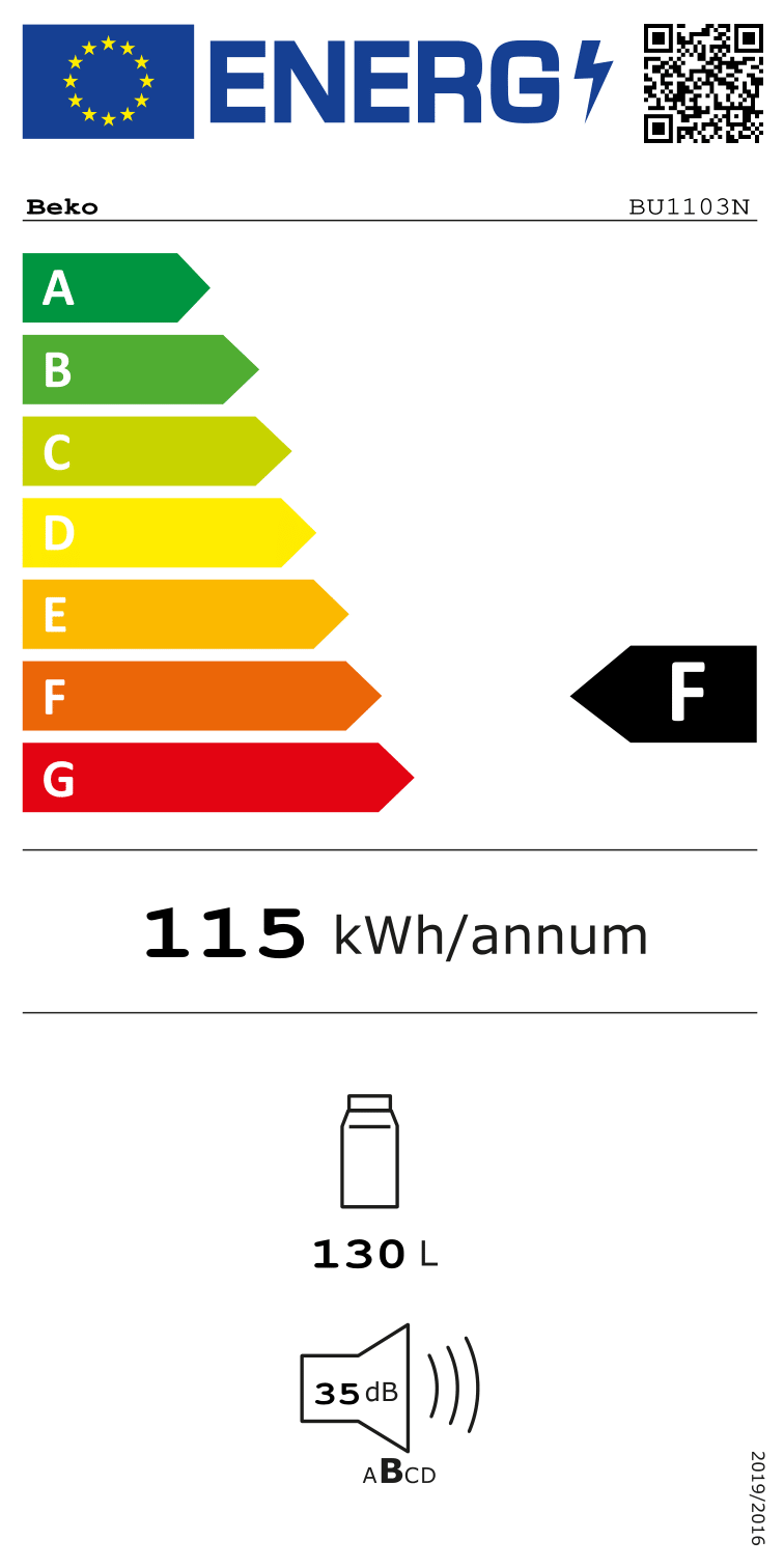 Beko BU1103N pult alá építhető hűtőszekrény, 130L, 59.5x54.5x81.8 cm 