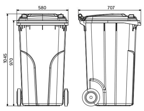 europlast 240l kerekes BIO-hulladék tároló az edény alján felhajtható műanyag rosta található