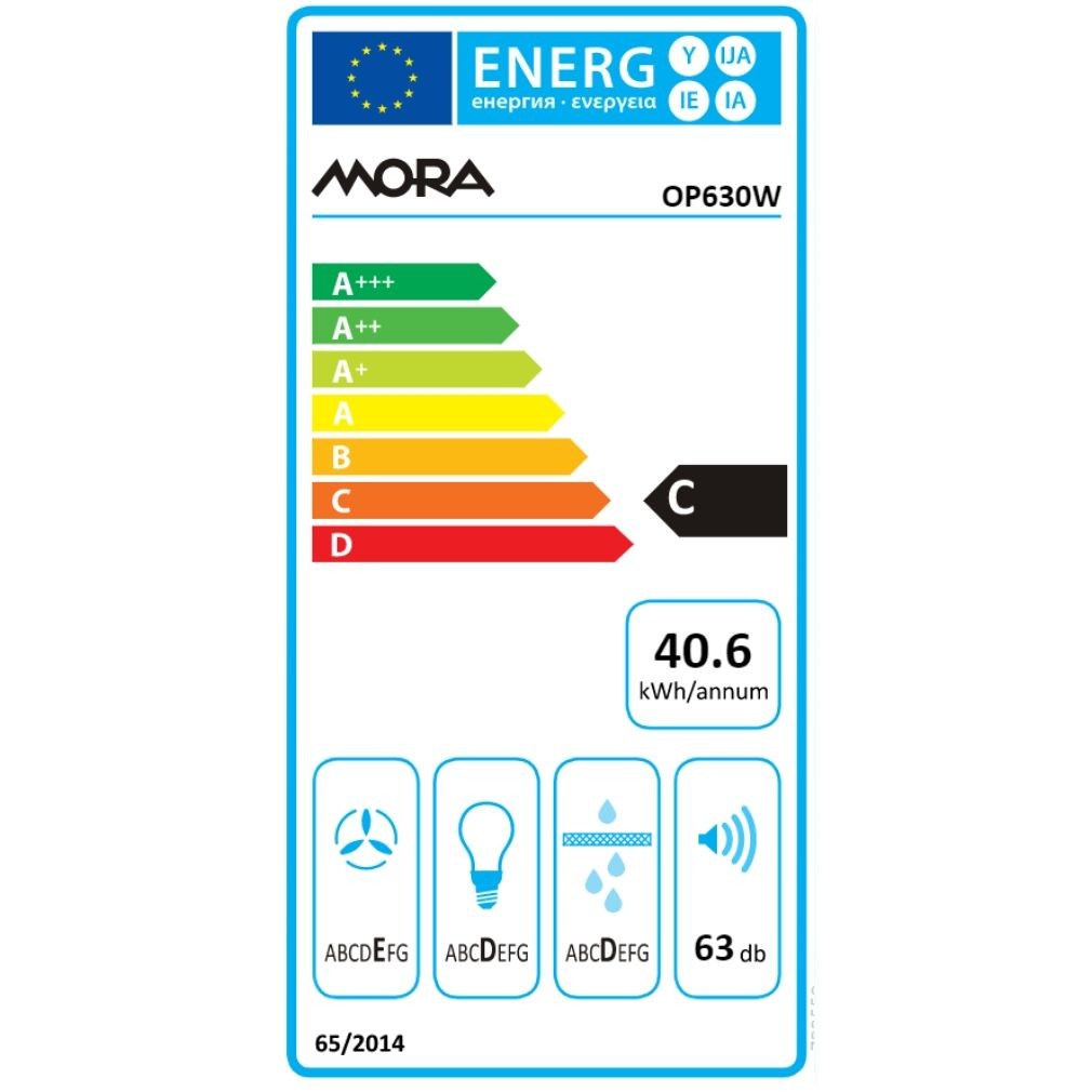 Mora OP630W 60cm hátsó/felső kivezetéses fehér konyhai elszívó, mosható zsírszűrővel