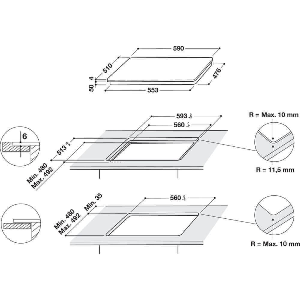 Whirlpool WBB8360 NE beépíthető indukciós kerámia főzőlap, 59x51x5.4 cm, fekete szín 