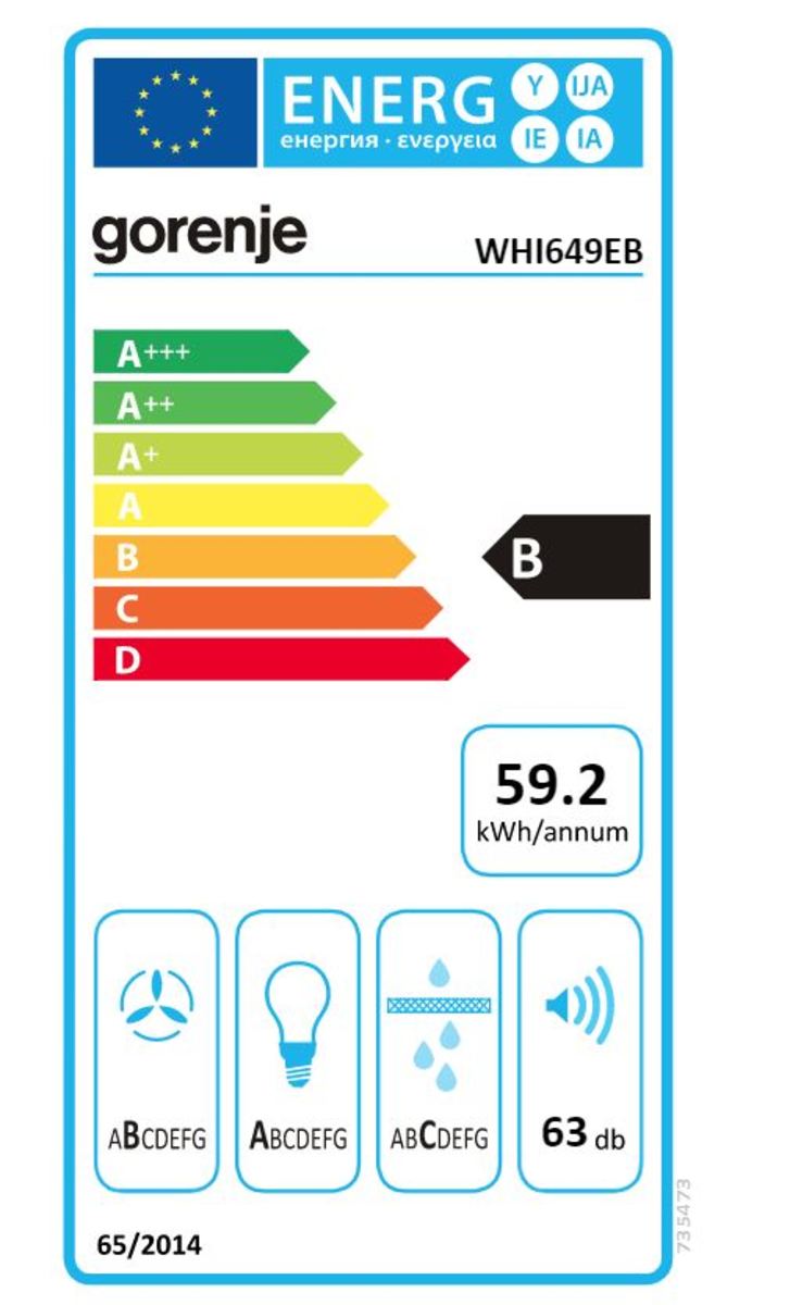 Gorenje WHI649EB beépíthető falra szerelhető döntött kürtös konyhai elszívó, 60x33.5x38 cm, fekete szín 