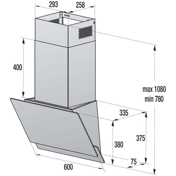 Gorenje WHI649EB beépíthető falra szerelhető döntött kürtös konyhai elszívó, 60x33.5x38 cm, fekete szín 