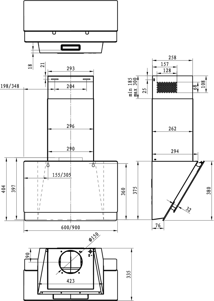 Gorenje WHI649EB beépíthető falra szerelhető döntött kürtös konyhai elszívó, 60x33.5x38 cm, fekete szín 
