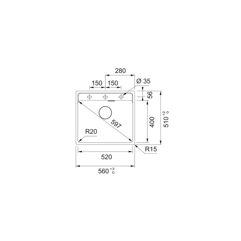 Franke MRG 610-52 TL A mosogatótálca, gleccser fehér,56x51cm