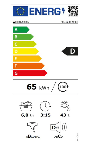 Whirlpool FFL6238WEE elöltöltős mosógép, 6 kg, inverter motor, 59.5x57.5x84.5 cm 