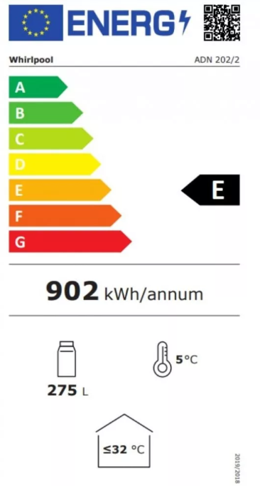 Whirlpool ADN 202/2 üvegajtós hűtőszekrény, 275L
