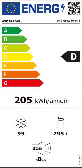 Whirlpool WH SP70 T232 P beépíthető alulfagyasztós kombinált hűtőszekrény 193cm, 295/99L, Total No Frost 