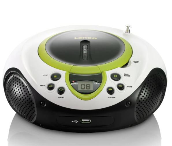 Lenco SCD-38 USB hordozható FM rádió CD és USB lejátszóval zöld/fehér 