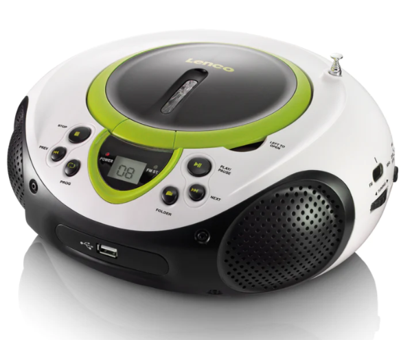 Lenco SCD-38 USB hordozható FM rádió CD és USB lejátszóval zöld/fehér 