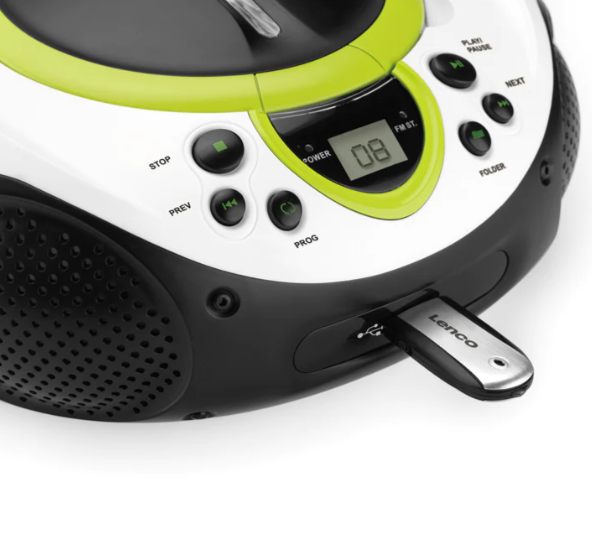 Lenco SCD-38 USB hordozható FM rádió CD és USB lejátszóval zöld/fehér 