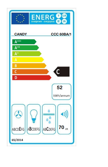 Candy CCC 60BA/1 beépíthető fali kürtös konyhai elszívó 3 sebességfokozat, Led világítás