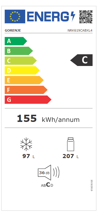 Gorenje NRK619CABXL4 No Frost Plus alulfagyasztós kombinált hűtőszekrény,207/97L, 59.5x59x186 cm, fekete 