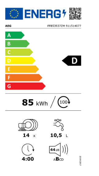 AEG FFB53937ZM mosogatógép 14 teríték, inverter motor, AirDry, inox,  59.8x62.2x85 cm 